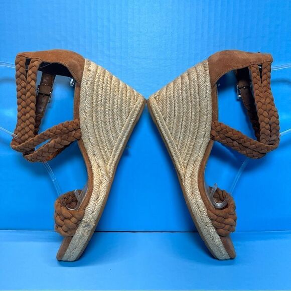 Tory Burch Bailey Braided Ankle Strap SOHO Lux Suede Espadrille Wedge Sandals 9 - Picture 6 of 13